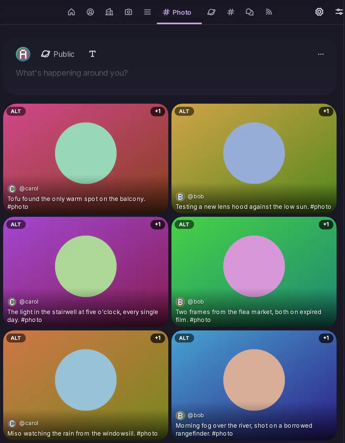 A custom feed opened as its own timeline tab and laid out as a grid of pictures.