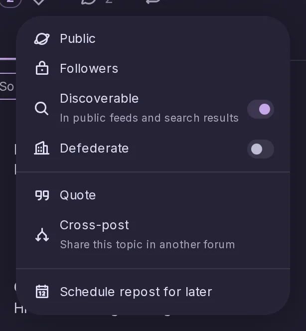 The repost menu of Alice's topic in the Film Photography forum, with Cross-post, to share the topic in another forum, beside Repost and Quote.