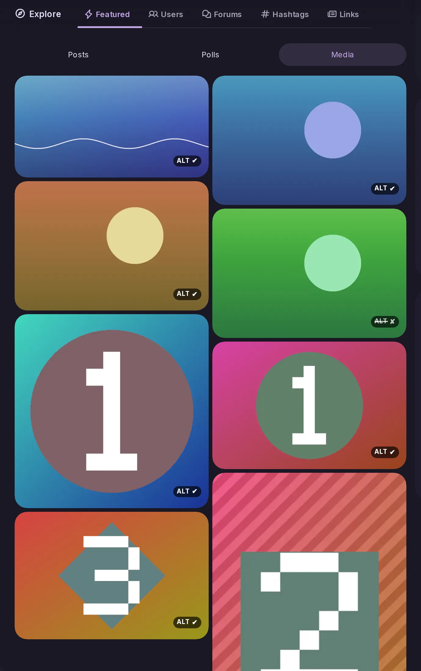 The Media tab of Explore: the pictures of featured posts gathered in a grid of thumbnails.